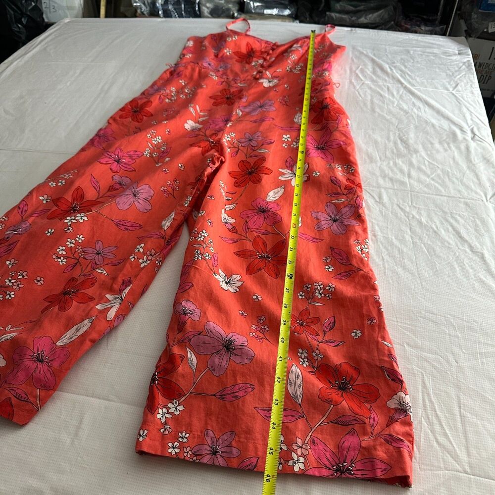 Banana Republic Linen Cotton Blend Coral Floral Jumpsuit Spaghetti Strap Size 10 - Picture 11 of 14